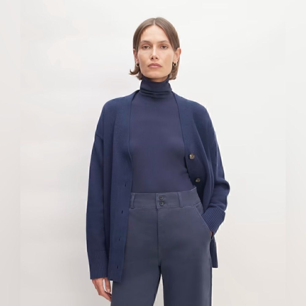 Nwt Everlane The Organic Cotton Cardigan In Navy Size Xxs